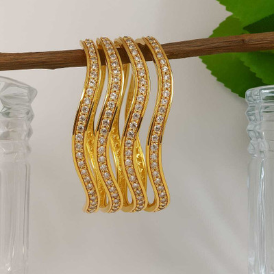 IZELBEAUTY Alloy Cubic Zirconia Gold-plated Bangle Set(Pack of 4)