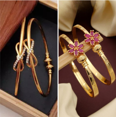 ElegantMiss Brass Gold-plated Bangle Set(Pack of 4)