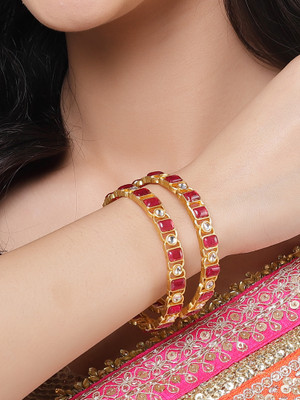 Karatcart Alloy Crystal Gold-plated Bangle Set(Pack of 2)