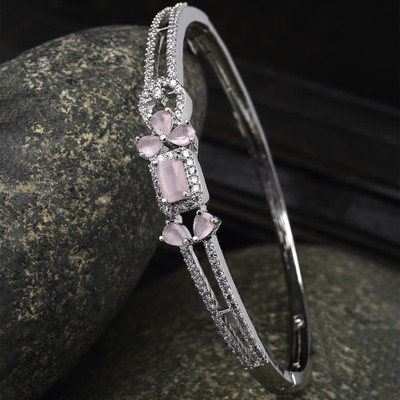 ZENEME Brass Cubic Zirconia Rhodium Bracelet