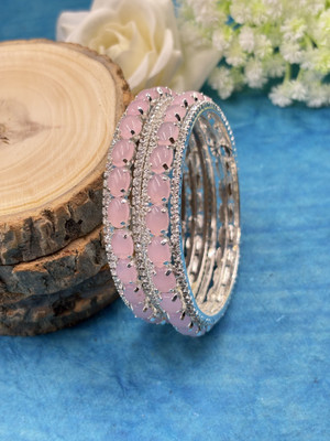 kewai Brass Diamond Silver Bangle Set(Pack of 2)