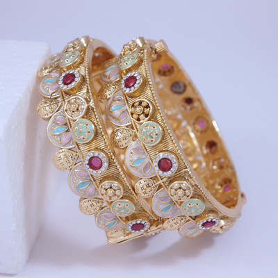 Jewwel Brass Gold-plated Bangle(Pack of 2)