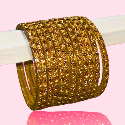srintana Glass Crystal Gold-plated Bangle Set(Pack of 12)