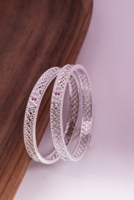AK Metal, Brass Cubic Zirconia, Diamond Silver Coated Bangle Set(Pack of 2)
