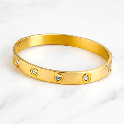 Jewelaa Stainless Steel Cubic Zirconia Gold-plated Bracelet