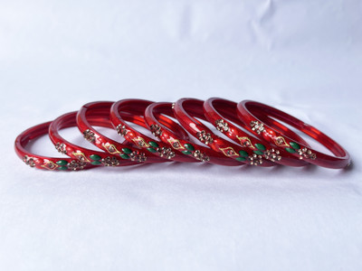 Bhooprama Glass Crystal Enamel Bangle Set(Pack of 8)