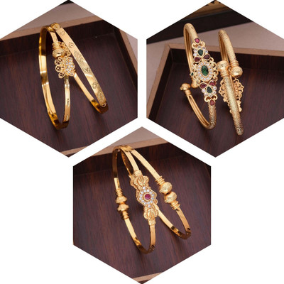 Sangria Brass Diamond Gold-plated Bangle(Pack of 3)