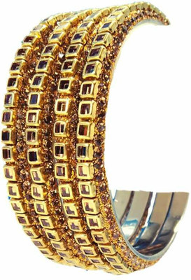RKGlow Brass Crystal Brass Bangle Set(Pack of 4)