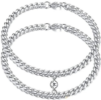 ProactiveBro Stainless Steel Sterling Silver Bracelet Set(Pack of 2)