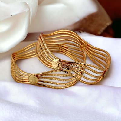 Lucky Jewellery Alloy Gold-plated Bangle Set(Pack of 2)