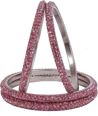 CHURA KING Alloy Cubic Zirconia Silver Bangle Set(Pack of 4)
