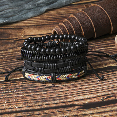 METRONAUT Metal, Alloy, Stainless Steel, Leather Black Silver Bracelet Set