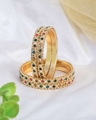 ShiyaShree Brass Cubic Zirconia Gold-plated Bangle Set(Pack of 4)
