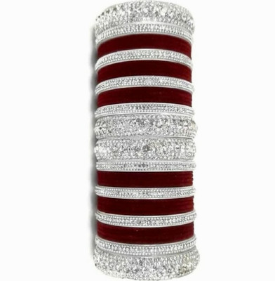 Ha Meem Metal, Plastic Zircon Silver Bangle Set(Pack of 10)
