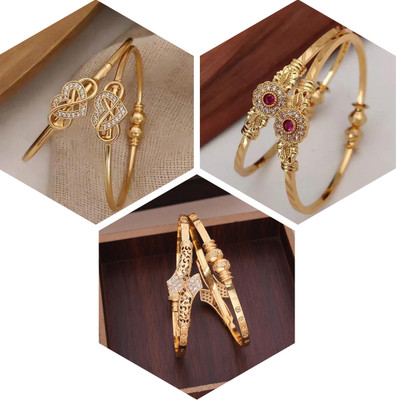 Parisal Brass Diamond Gold-plated Bangle(Pack of 3)