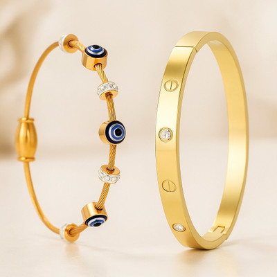 Jewelgenics Alloy Cubic Zirconia Gold-plated Bracelet Set(Pack of 2)