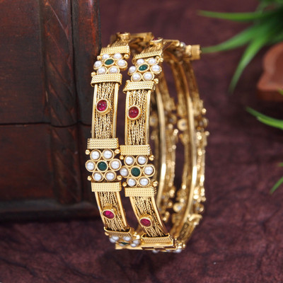 OrnaDzn Zevellery Brass Gold-plated Bangle(Pack of 2)
