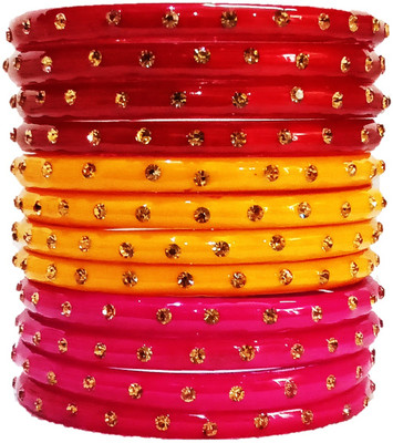 T4 JEWELS Glass Cubic Zirconia Bangle Set(Pack of 10)