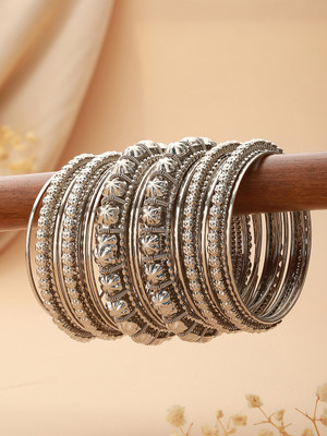 AATMANA Alloy Silver Bangle Set(Pack of 10)