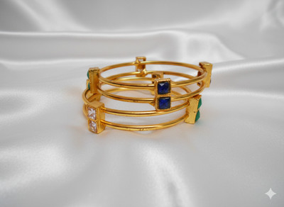 Atrangiaura Brass Zircon Gold-plated Bangle Set(Pack of 2)