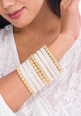 Mamon Creations Metal, Fabric, Alloy Crystal Gold-plated Bangle Set(Pack of 26)