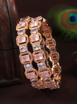 Atulya Brass Cubic Zirconia Gold-plated Bangle Set(Pack of 2)