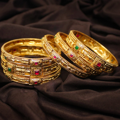 Nagneshi Art Alloy Ruby Gold-plated Bangle Set(Pack of 6)