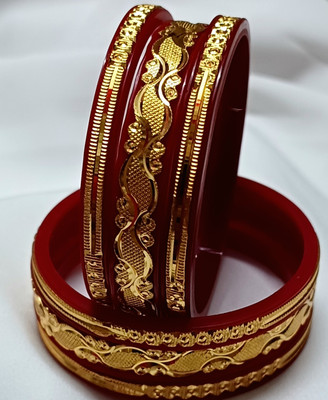 Alif Fashion Hub Alloy, Red Gold-plated Bangle Set(Pack of 6)