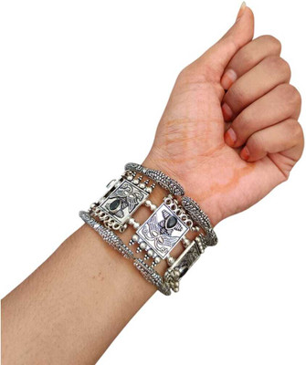 MARWARI TRADERS Brass, Oxidised Silver Silver Coated Bangle Set(Pack of 2)