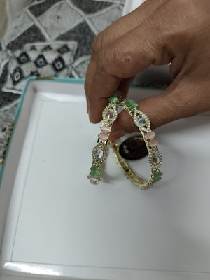 CHESTHA ONLINE STORE Green Jade Diamond Gold-plated Bangle Set