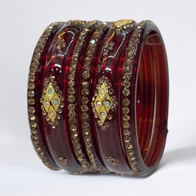 priya kangan Glass Zircon Bangle Set(Pack of 6)