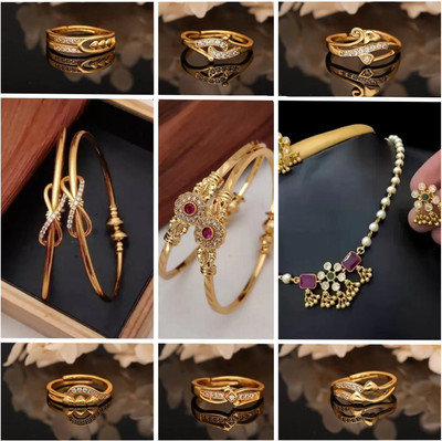 brado jewellery Brass Diamond Gold-plated Bangle(Pack of 9)
