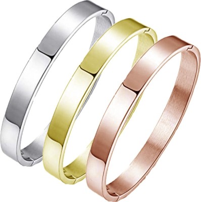 MYKI Stainless Steel Silver Coated, Gold-plated Kada(Pack of 3)