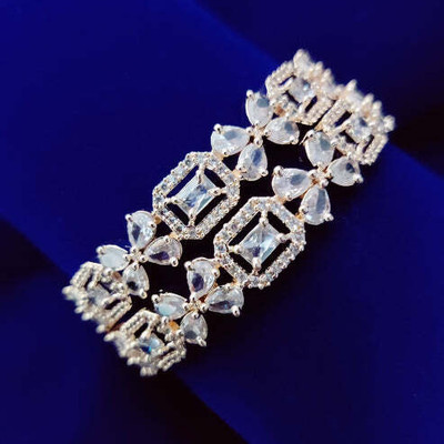 Opal Touch Brass Cubic Zirconia Gold-plated Bangle Set(Pack of 2)