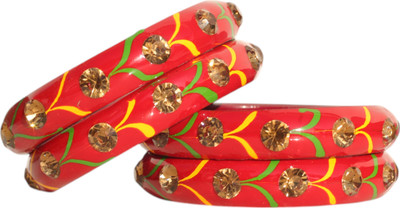 MANVI FASHION Lac Crystal Enamel Kada(Pack of 4)