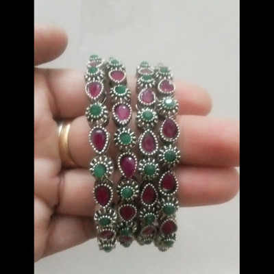 HAIDERALI Copper Ruby Silver Coated Bangle Set