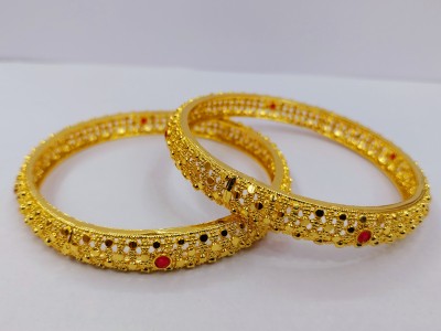 Manithali Gold Covering Copper Ruby Gold-plated Bangle Set(Pack of 2)