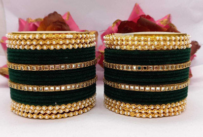 RV FASHION Alloy Pearl Bangle Set(Pack of 10)
