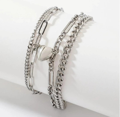 ringzinnie Stainless Steel Silver Bracelet Set(Pack of 2)