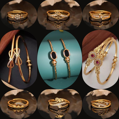 brado jewellery Brass Diamond Gold-plated Bangle Set(Pack of 9)