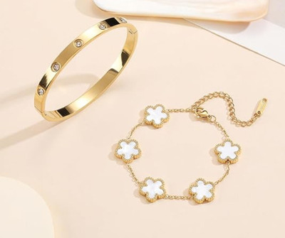 melody creations Stainless Steel Gold-plated Bracelet Set(Pack of 2)