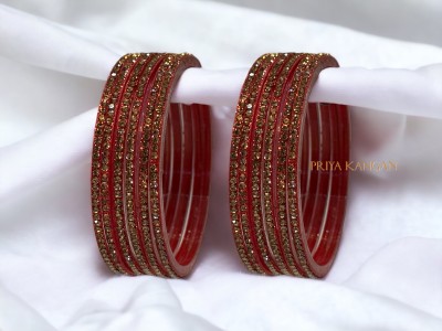 priya kangan Glass Zircon Bangle(Pack of 12)