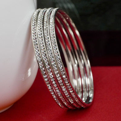 Panini Jewels Alloy Diamond Rhodium Bangle Set(Pack of 4)