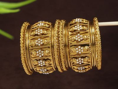 OrnaDzn Zevellery Alloy Cubic Zirconia Gold-plated Bangle Set(Pack of 10)
