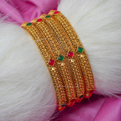 Nagneshi Art Alloy Ruby Gold-plated Bangle Set(Pack of 4)