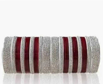 Aryann Metal, Crystal, Plastic Cubic Zirconia Silver Coated, Silver Bangle Set(Pack of 10)