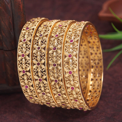 OrnaDzn Zevellery Brass Gold-plated Bangle(Pack of 2)