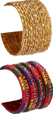 AFAST Glass Crystal Enamel Bangle Set(Pack of 10)