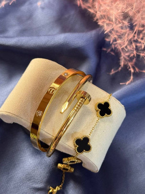 melody creations Stainless Steel Gold-plated Bracelet Set(Pack of 3)