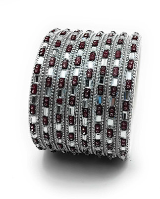 RAF dukan Plastic Crystal Silver Bangle Set(Pack of 8)